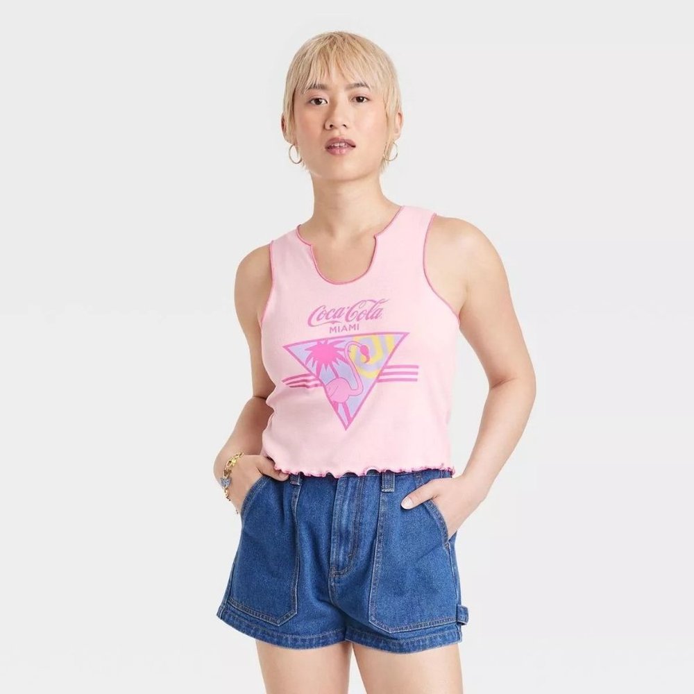NEW Women's Coca Cola Miami Cropped Tank Top - Pink
